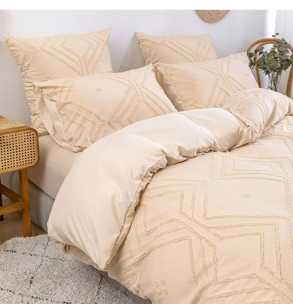 Roselle Tufted Geometric Duvet Cover Set