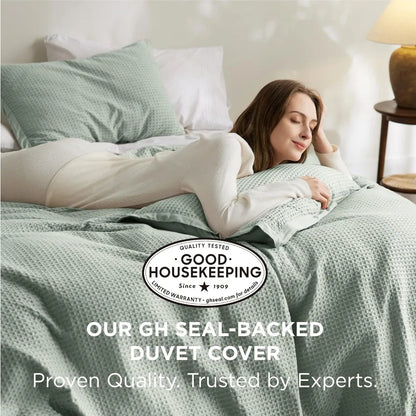 Sage Haven Cotton Waffle Queen Duvet Cover