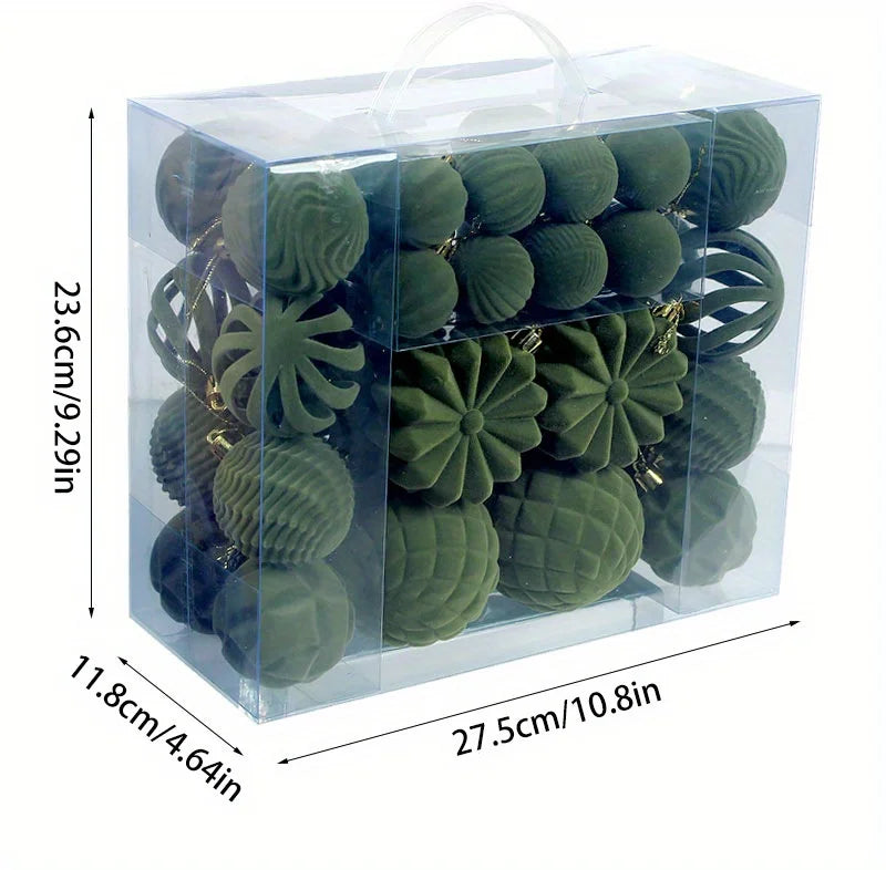 48pcs Velvet Christmas Ornaments Set