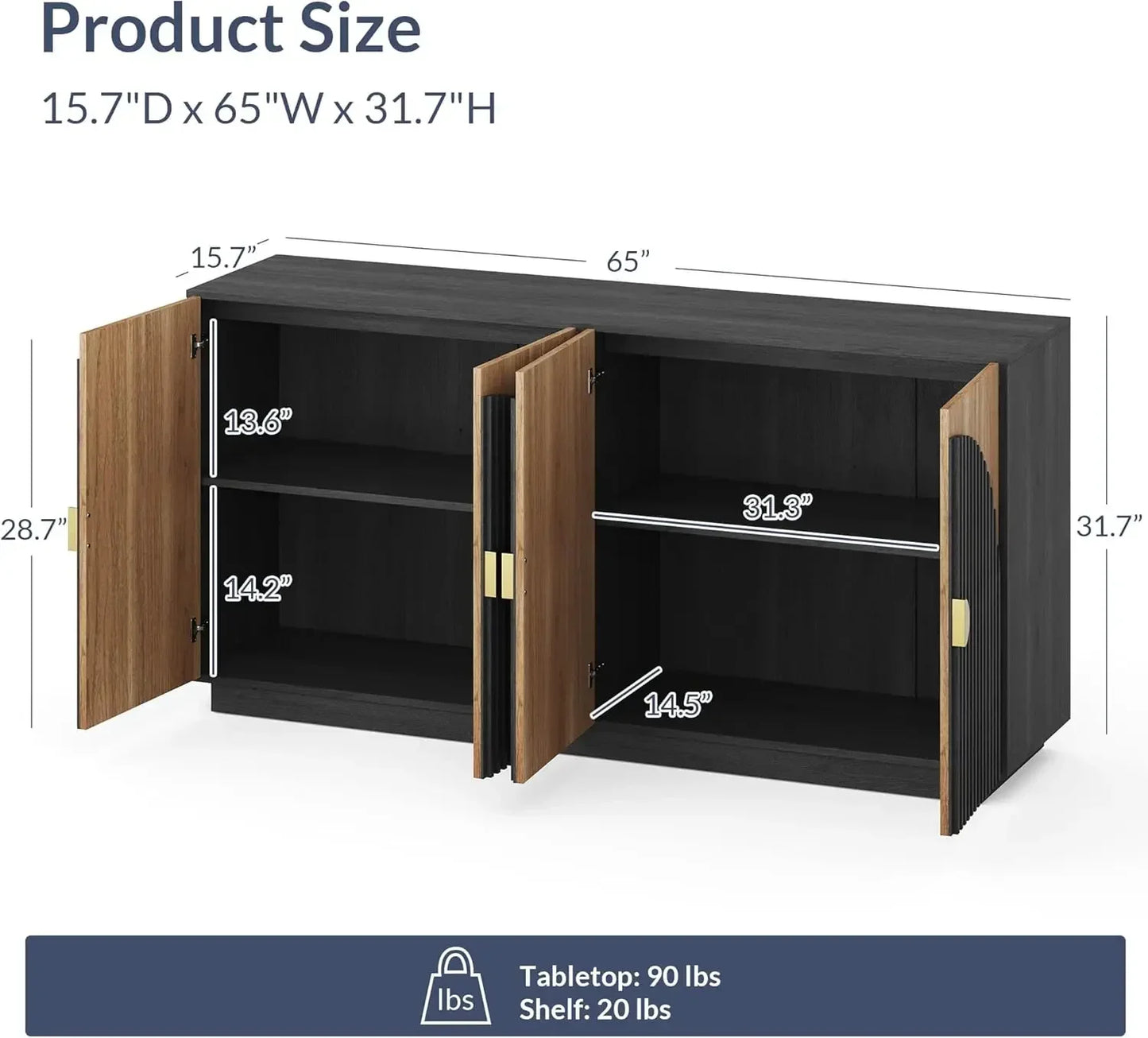 ArcFlute 65″ Buffet Sideboard