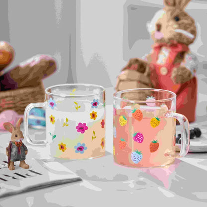 BerryBloom Floral Glass Mug Set (4-Piece)