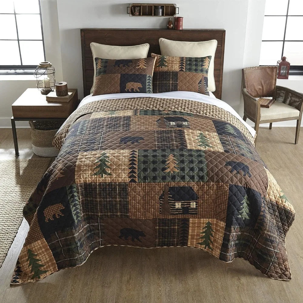 Brown Bear Cabin Lodge 3-Piece Quilt Set