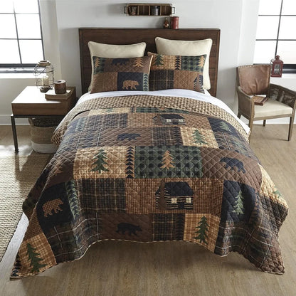 Brown Bear Cabin Lodge 3-Piece Quilt Set