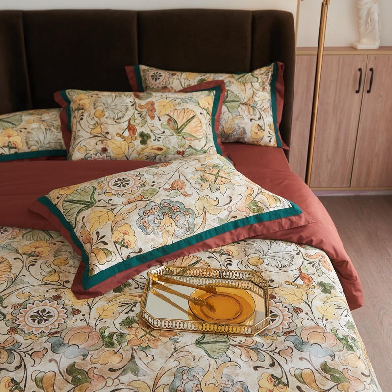 Vintage Floral Leaves Premium Egyptian Cotton Bedding Set
