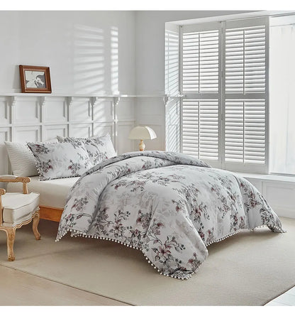Moonlit Blossom Pom-Pom Duvet Set