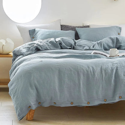 OEKO-TEX 100% Linen  Bedding Set with Coconut Button