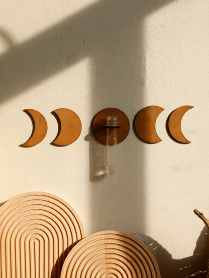 Moon Phase Wall Hanging with Glass Vase