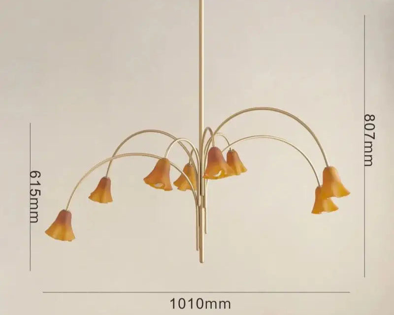 Chandelier with dimensions on a beige background