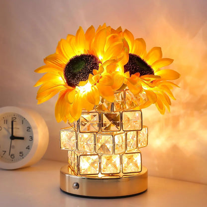 Golden Sunflower Crystal Lamp