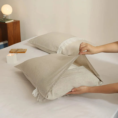 Ivory Drift Tassel Linen Duvet Set