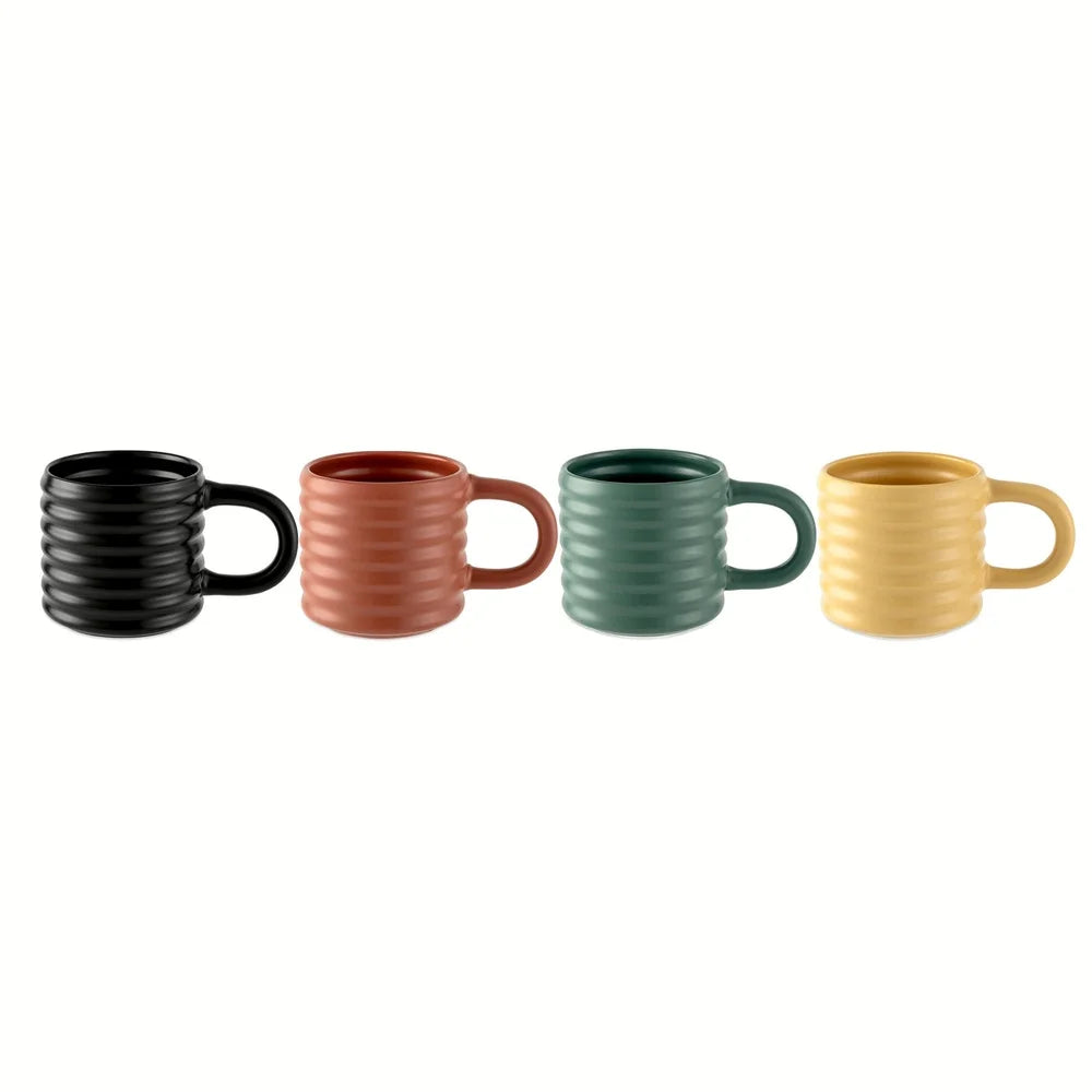 RidgeTone Matte Stoneware Mug Set (17 oz, 4-Piece)