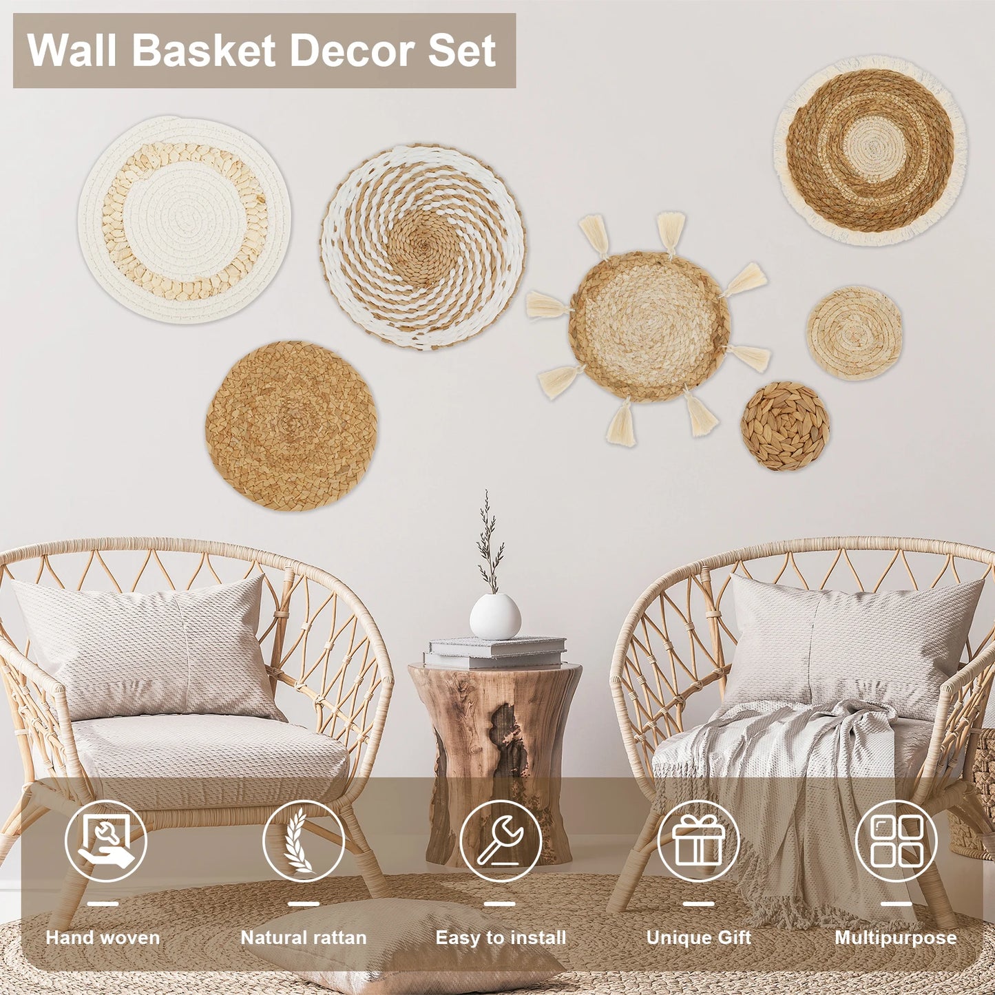 WovenHaven – Rustic Farmhouse Basket Wall Set (7pcs)