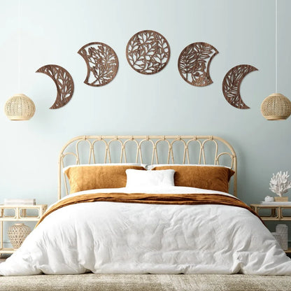 LunarLeaf Harmony – Wooden Moon Phase Wall Hanging