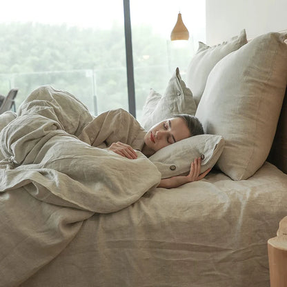 OEKO-TEX 100% Linen  Bedding Set with Coconut Button