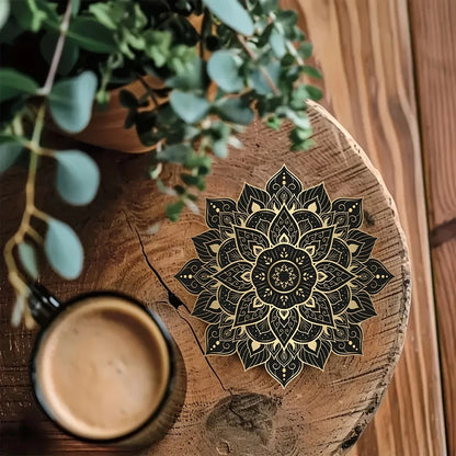 Set of 6 Black and Gold Mandala Coasters