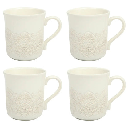 Lacehaven Vintage Embossed Ceramic Mug Set (4-Piece)