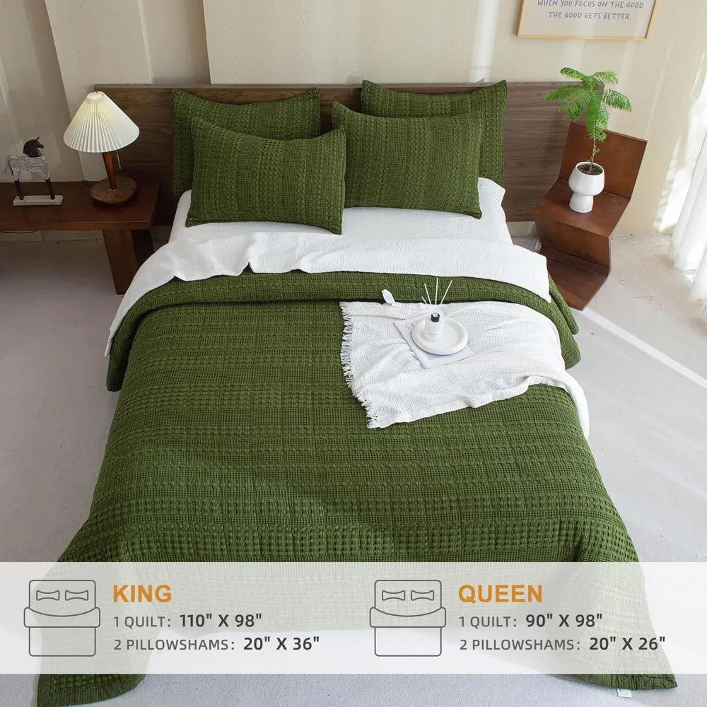 The Olive Retreat Waffle Quilt Coverlet Set