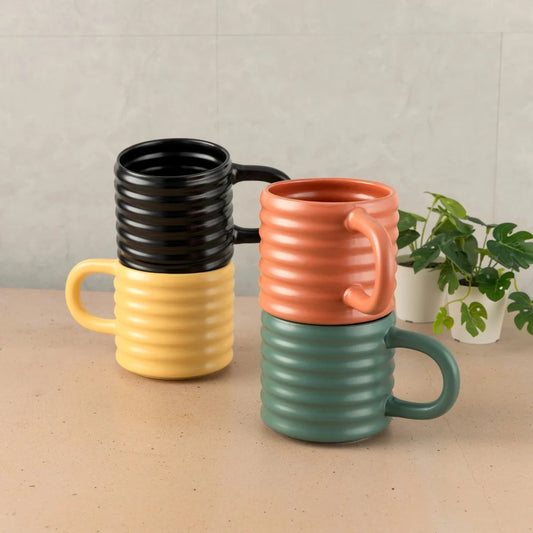 RidgeTone Matte Stoneware Mug Set (17 oz, 4-Piece)