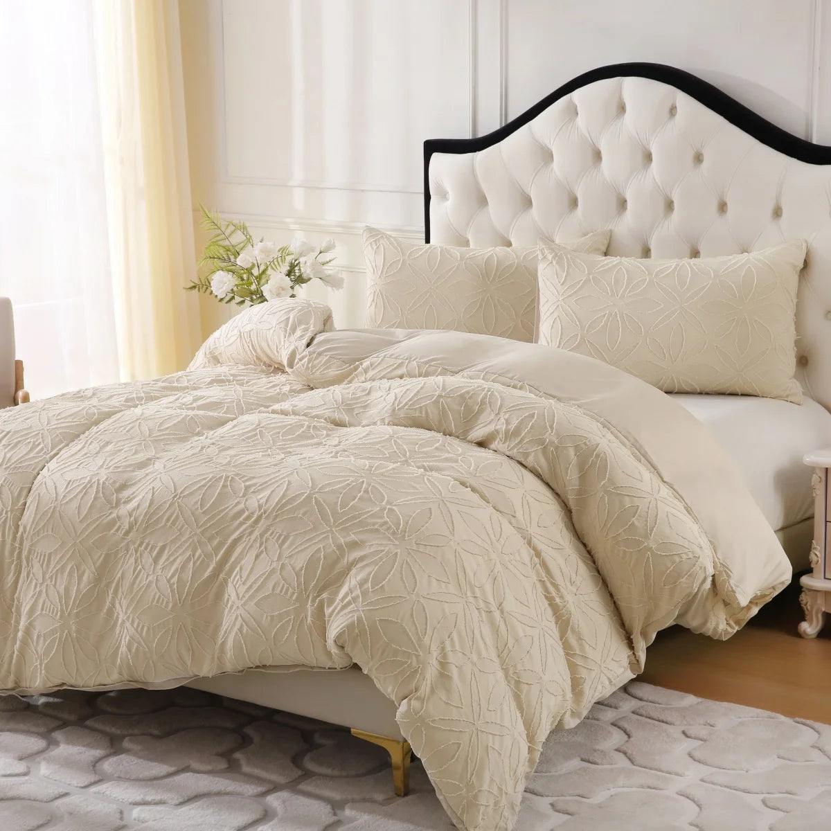 Floral Embroidery Tufted Boho Bedding Set