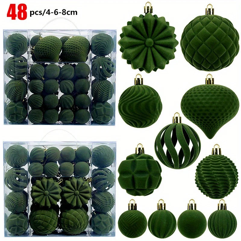 48pcs Velvet Christmas Ornaments Set