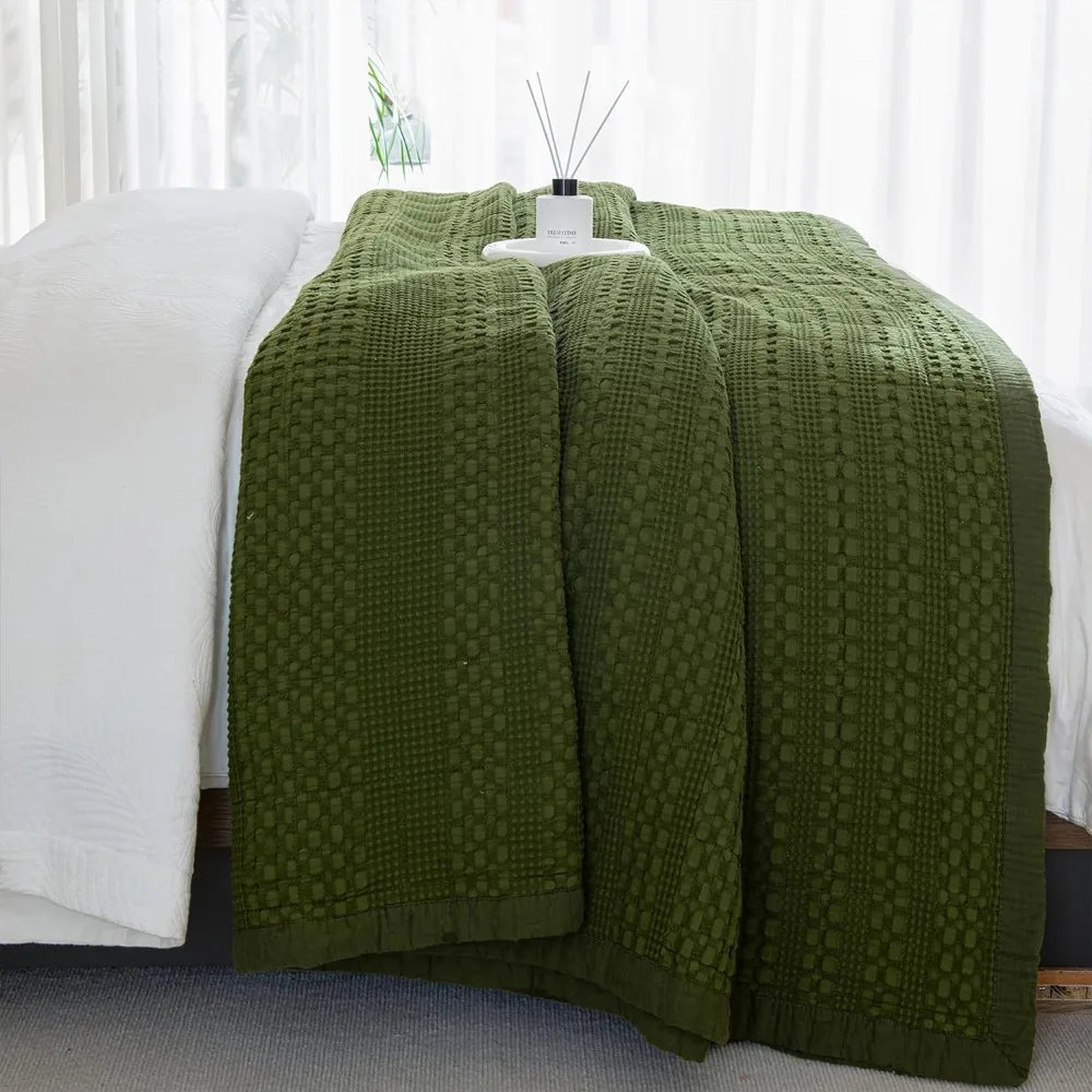 The Olive Retreat Waffle Quilt Coverlet Set
