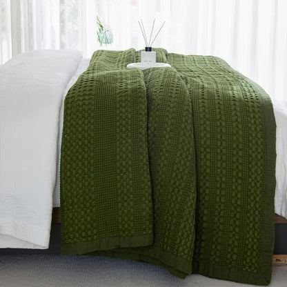 The Olive Retreat Waffle Quilt Coverlet Set