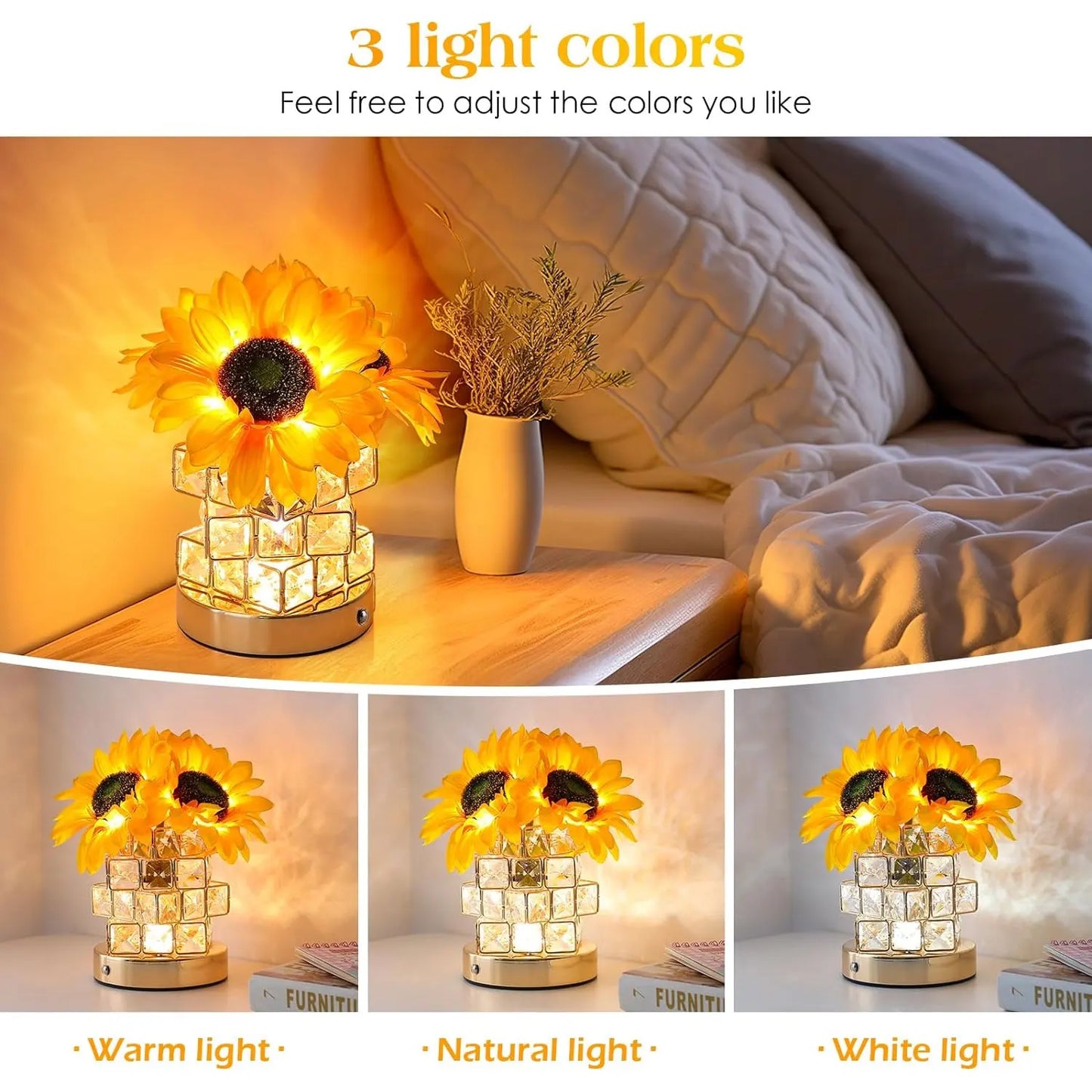 Golden Sunflower Crystal Lamp