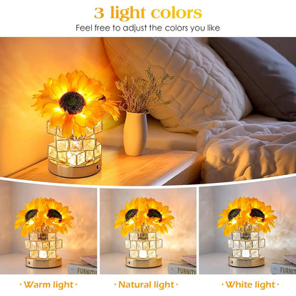 Golden Sunflower Crystal Lamp