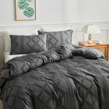 Midnight Grid Textured Boho Duvet Set