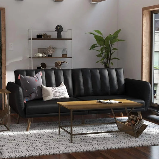 Premium Upholstery Black Faux Leather Sofa