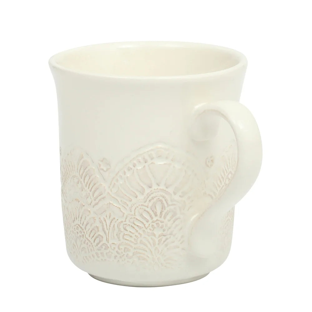 Lacehaven Vintage Embossed Ceramic Mug Set (4-Piece)
