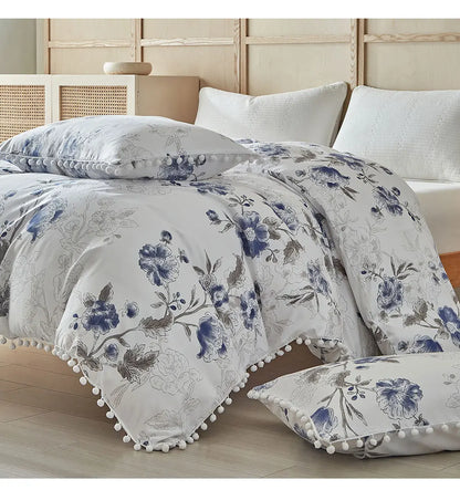 Moonlit Blossom Pom-Pom Duvet Set