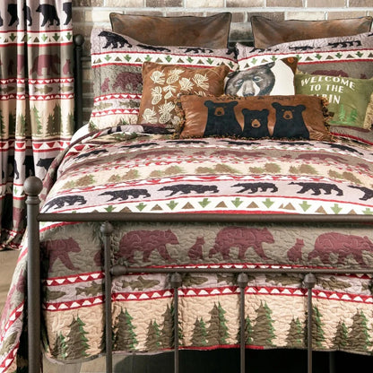 Rustic Bear Stripe 3-Piece Microfiber Quilt Set