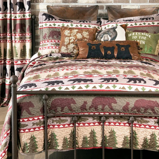 Rustic Bear Stripe 3-Piece Microfiber Quilt Set