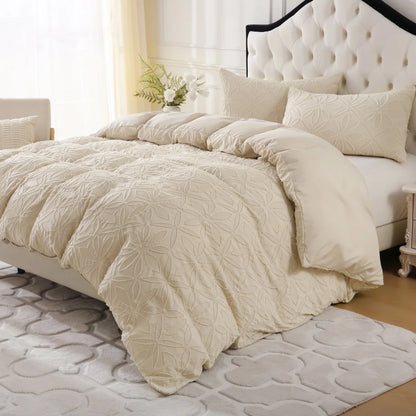 Floral Embroidery Tufted Boho Bedding Set