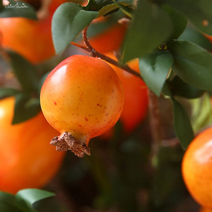 6 Headed Artificial Pomegranate Fruit Branch with Leaves