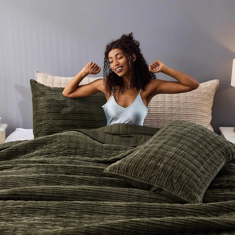 Everwood Velvet Plush Corduroy Striped King Quilt