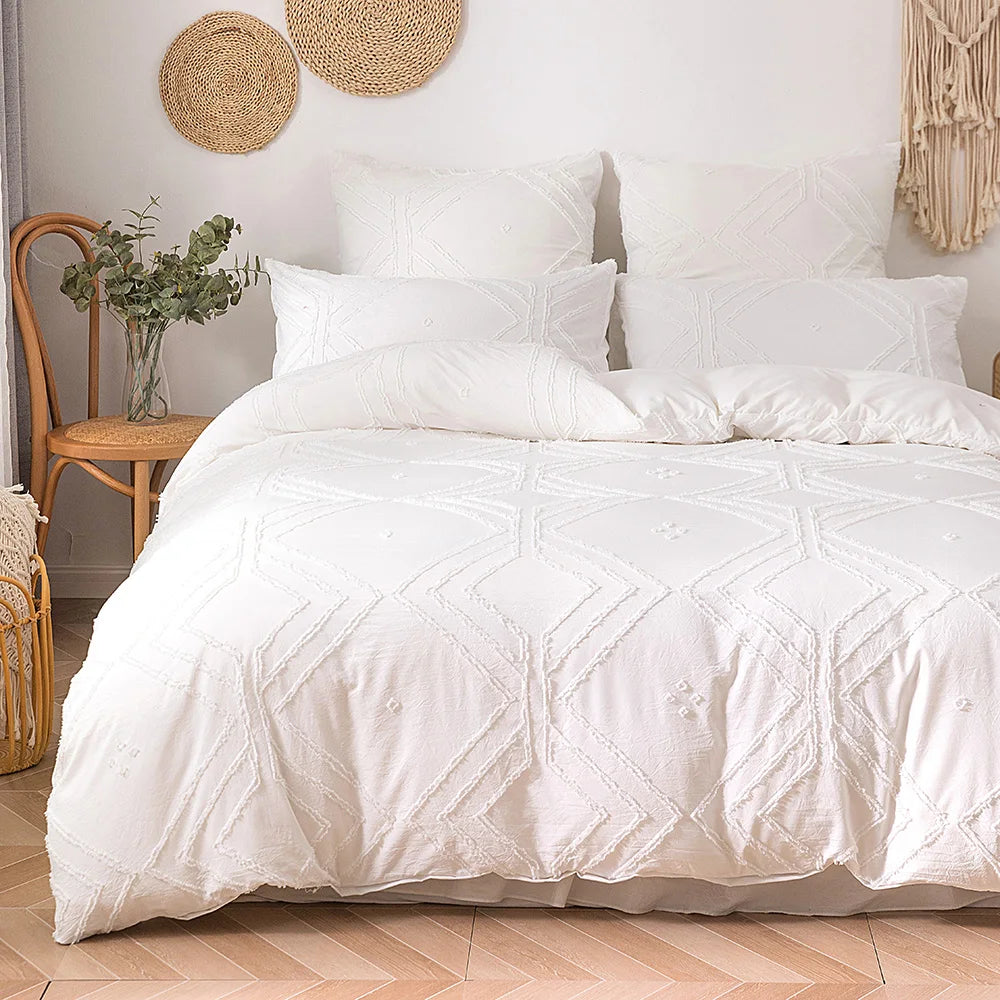 Roselle Tufted Geometric Duvet Cover Set