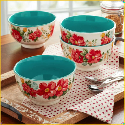 Teal Garden Vintage Footed Bowl Set of 4
