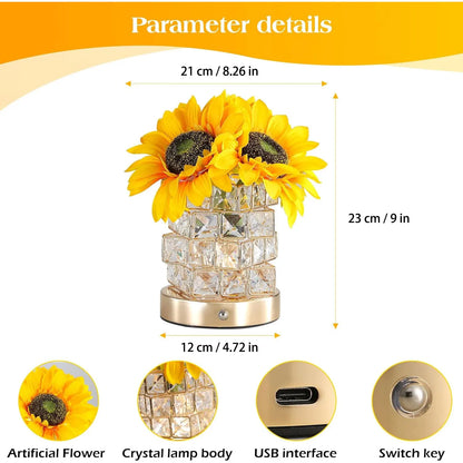 Golden Sunflower Crystal Lamp