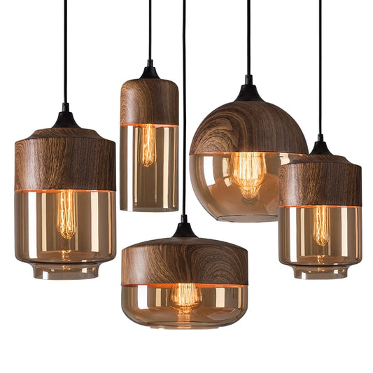 Nordic Wood & Glass Pendant Light
