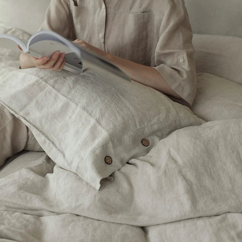 OEKO-TEX 100% Linen  Bedding Set with Coconut Button