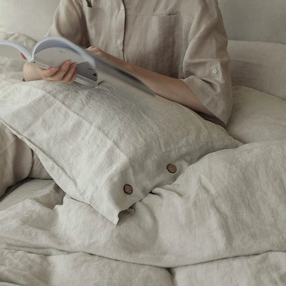 OEKO-TEX 100% Linen  Bedding Set with Coconut Button