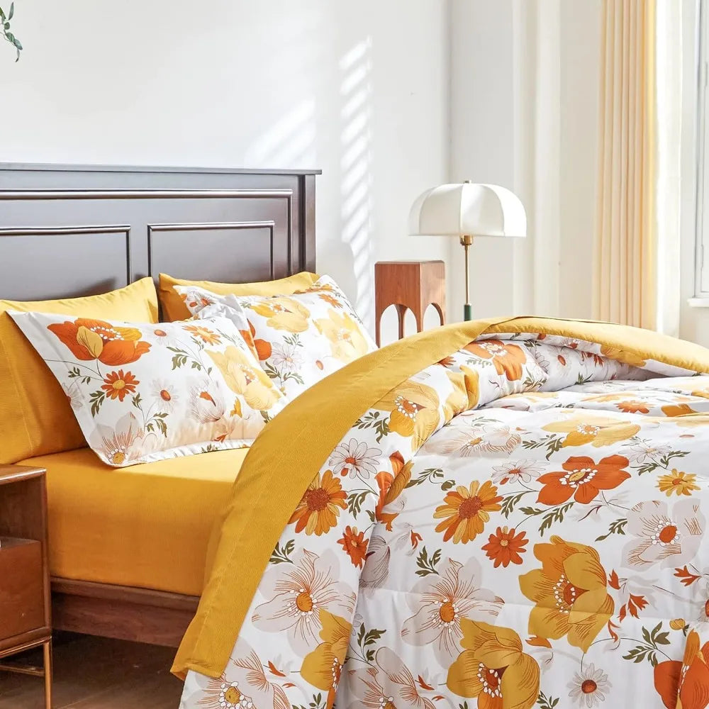 Orange Florals Queen Bedding Set