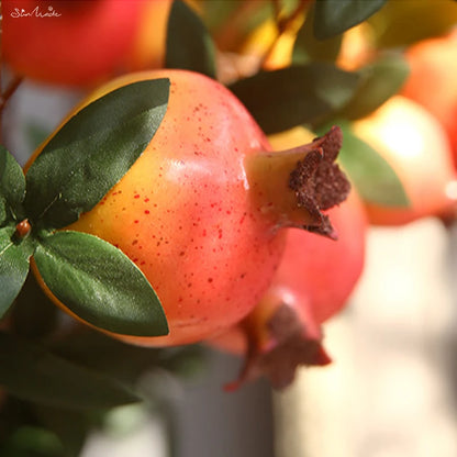 6 Headed Artificial Pomegranate Fruit Branch with Leaves