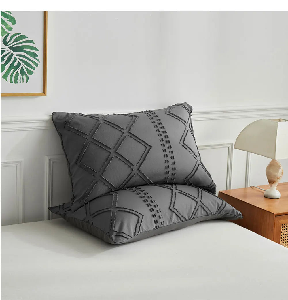 Midnight Grid Textured Boho Duvet Set