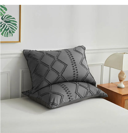 Midnight Grid Textured Boho Duvet Set