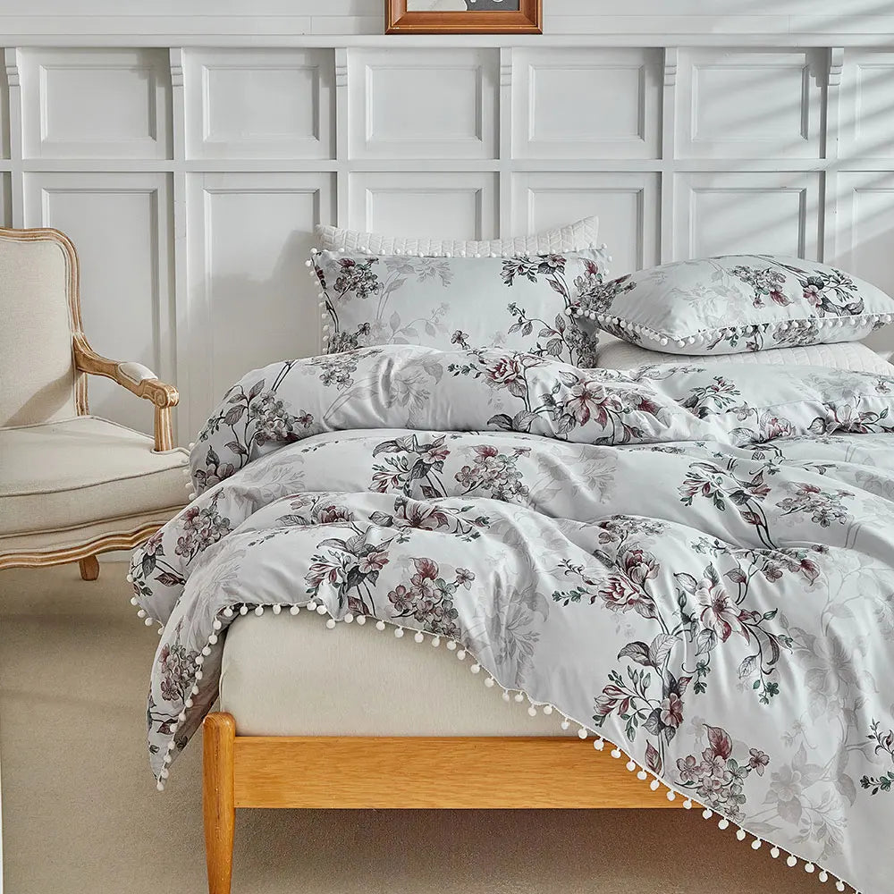 Moonlit Blossom Pom-Pom Duvet Set