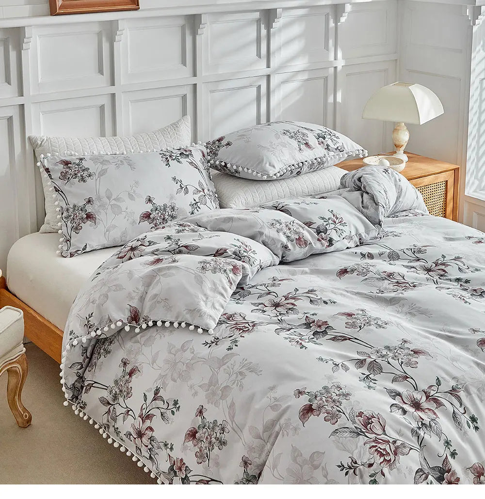 Moonlit Blossom Pom-Pom Duvet Set