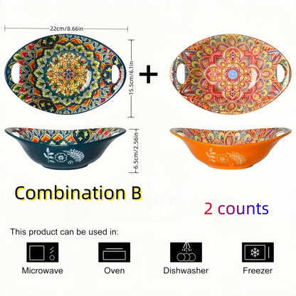 Bohemian Mandala Ceramic Serving Bowls